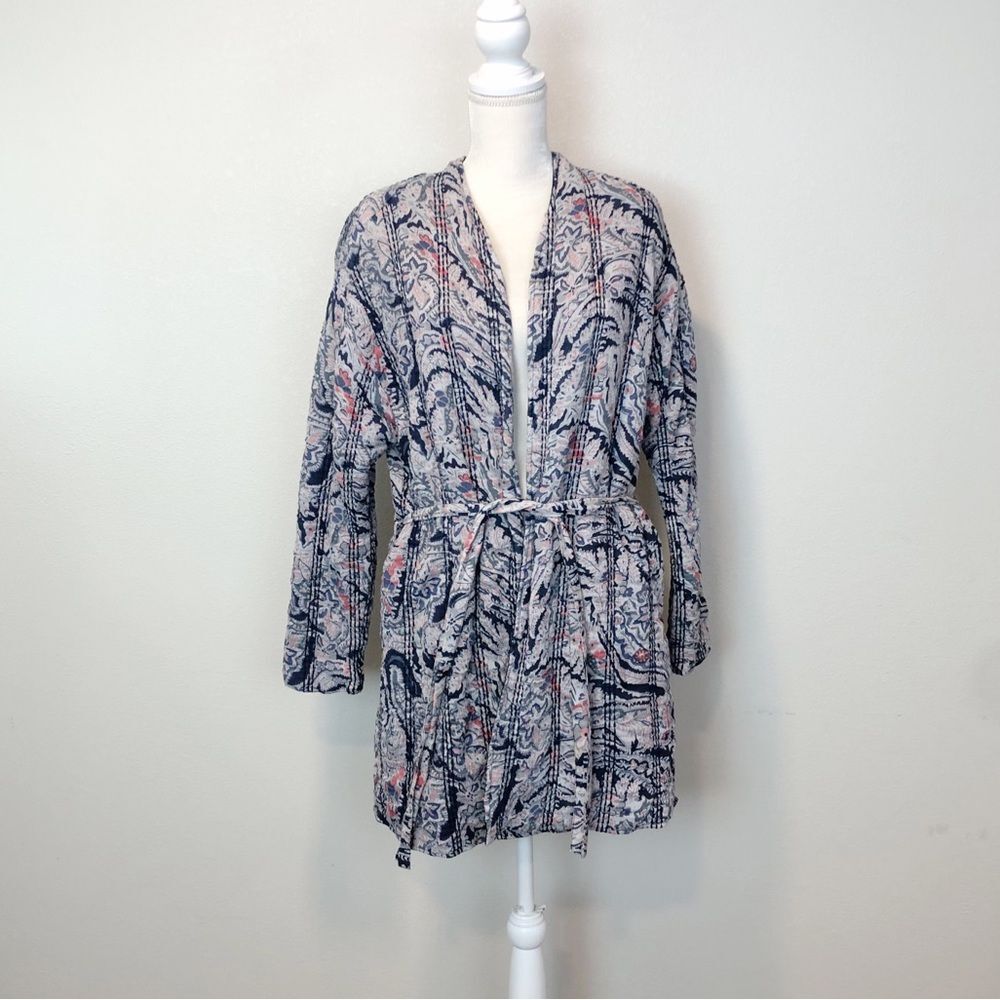 Oysho Quilted Long Sleeve Longline Open Front Floral Cardigan Sweater Size Large